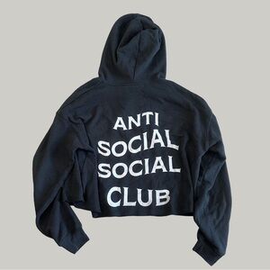 Anti Social Social Club Black Cropped Hoodie with White Logo